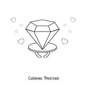 Coloring page of a ring pop with hearts in the background