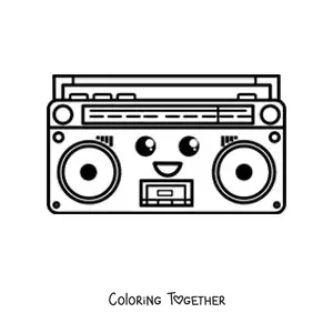 Coloring page of a kawaii radio