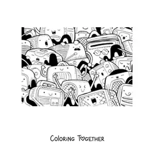 Coloring page of cartoon kawaii radios