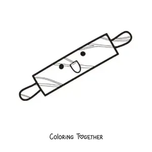 Coloring page of an easy kawaii paint roller