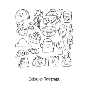 Coloring page of kawaii food and sweets