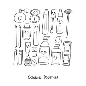 Coloring page of kawaii makeup