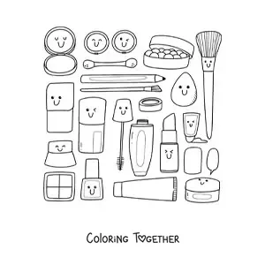 Coloring page of cartoon makeup things