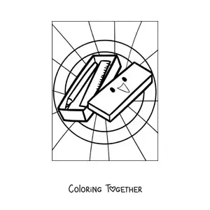 Coloring page of kawaii school supplies