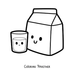 Coloring page of a kawaii glass of milk