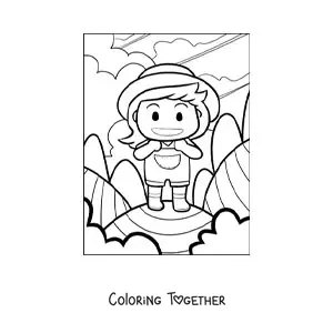 Coloring page of a kawaii farmer woman cartoon