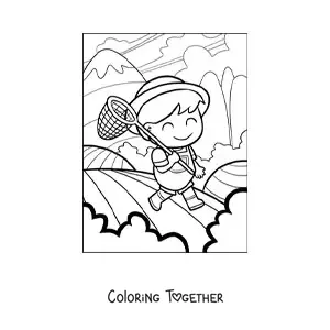 Coloring page of a kawaii farmer man cartoon
