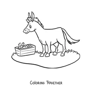 Coloring page of a kawaii donkey eating