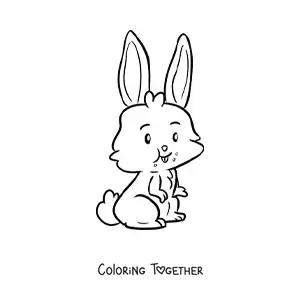 Coloring page of a kawaii rabbit eating