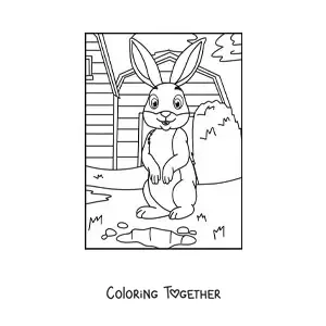 Coloring page of a cartoon rabbit on the farm