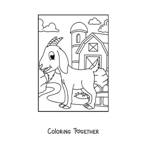 Coloring page of a cartoon goat on the farm