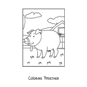 Coloring page of a pig on the farm