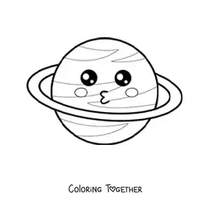 Coloring page of a big cartoon kawaii planet