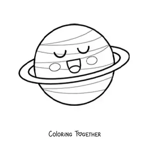 Coloring page of a big cartoon kawaii planet smiling