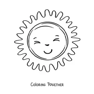 Coloring page of a big cartoon kawaii sun smiling