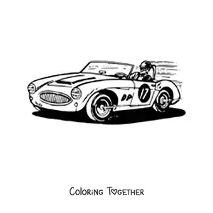 Coloring page of a race car with the number '17' and a driver going at full speed