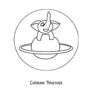 Coloring page of a kawaii elephant on a planet