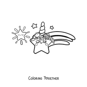 Coloring page of a kawaii shooting star
