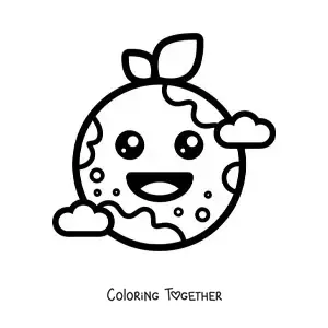 Coloring page of a kawaii planet Earth