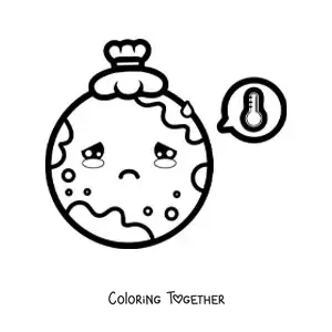 Coloring page of a sick kawaii planet Earth