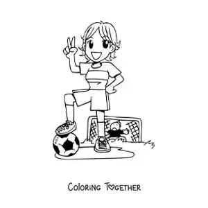Coloring page of an anime girl playing soccer