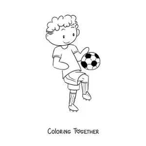 Coloring page of a boy soccer player