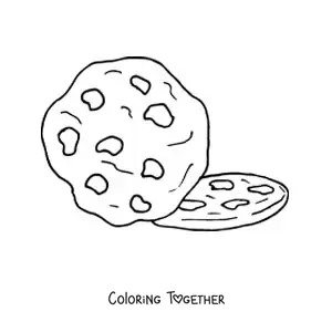 Coloring page of two chocolate chip cookies