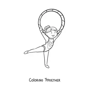 Coloring page of rhythmic gymnastics with a hoop
