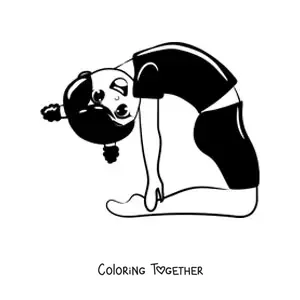 Coloring page of a kawaii girl doing artistic gymnastics