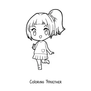 Coloring page of a kawaii chibi doll in a skirt uniform