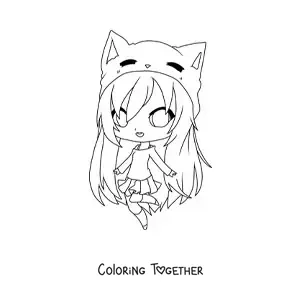 Coloring page of a kawaii anime girl with cat ears