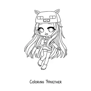Coloring page of a kawaii chibi fashion girl in a sweater and beanie