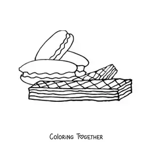 Coloring page of several filled cookies