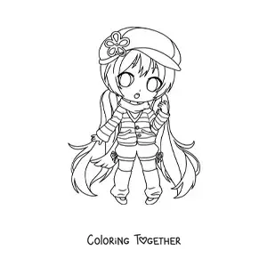 Coloring page of a kawaii chibi fashion girl in winter fashion