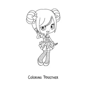 Coloring page of a kawaii chibi fashion girl in a pretty skirt