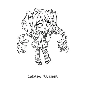 Coloring page of a kawaii chibi fashion girl in a modern uniform with cat ears