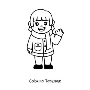 Coloring page of a kawaii girl in winter clothes