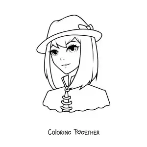 Coloring page of a cartoon girl with a hat