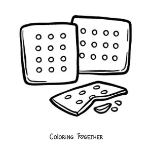 Coloring page of square cookies and one broken in half
