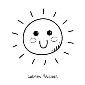 Coloring page of a big cartoon kawaii sun