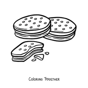 Coloring page of two filled cookies and one cut in half