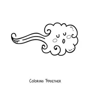 Coloring page of a cartoon kawaii gust of wind