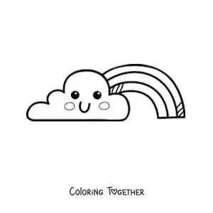 Coloring page of a cartoon kawaii cloud with a rainbow