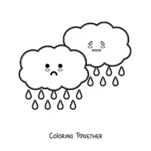 Coloring page of cartoon kawaii rain clouds