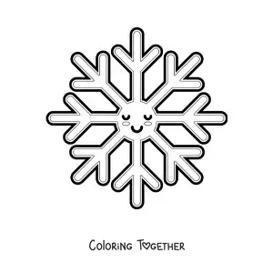 Coloring page of a cartoon kawaii snowflake