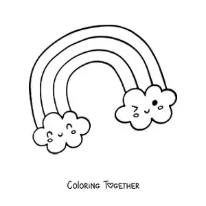 Coloring page of a kawaii rainbow