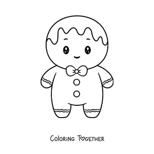 Coloring page of a kawaii gingerbread man
