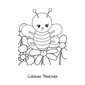 Coloring page of a cartoon bee in spring