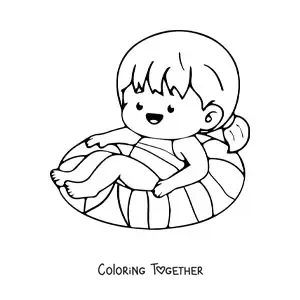 Coloring page of a kawaii girl in summer
