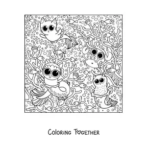 Coloring page of kawaii animals in summer